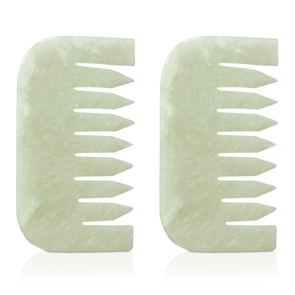 Geiserailie 2 Pieces Jade Combs Massage Stone Hair Comb Guasha Scraping Scalp Comb Facial Massage Tool Multifunctional Handheld Head Tools for Valentine's Day Mother's Day Gift(Square Style)