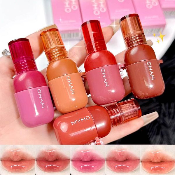 5 Colors Cute Lip Glaze Flüssig Lippenstift, Shine Hydrating Lipgloss, Moisturizing Tinted Lip Balm, Smooth Nourishing Lip Care Lip Tint with Gift Box