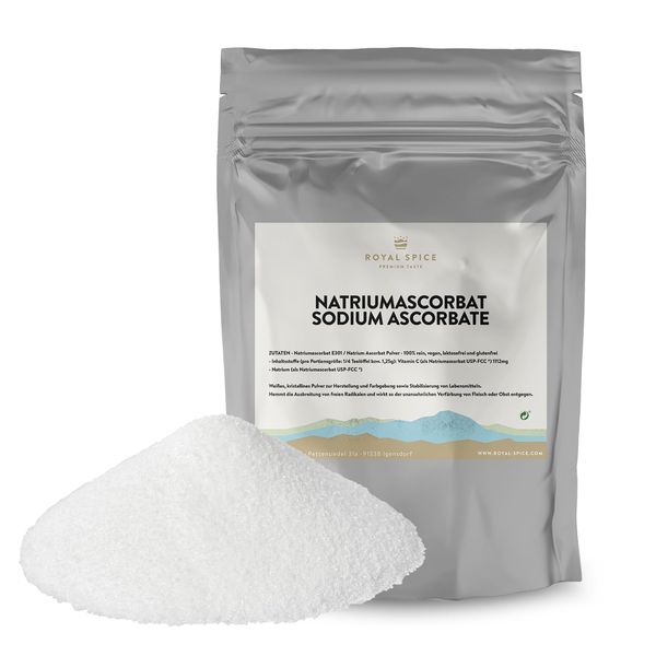 Royal Spice Natriumascorbat E301 250g Pulver - 100% rein, vegan, laktose- & glutenfrei - Natrium Ascorbat/Sodium Ascorbate Antioxidationsmittel E301