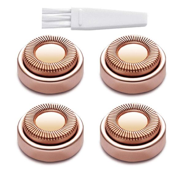 4Pcs Facial Hair Remover Replacement Heads, Number-one Hair Removal Blade for Women's Painless Epilator, Used for Hair Remover and Soft Touch, Gold Rose(Cleaning Brush Included)