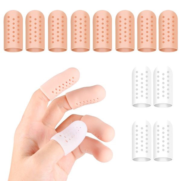 RosewineC 12pcs Gel Finger Cots Silicone Finger Protectors, Breathable Finger Sleeves Finger Bandages, Finger Covers with Hole for Hand Eczema, Finger Cracking or Arthritis, 2 Colors