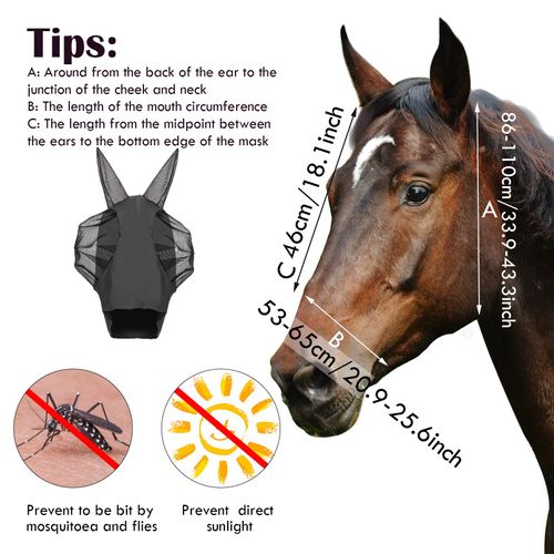 Weewooday 2 Pieces Horse Fly Masks for Horses Horse Mask with Ears Smooth and Elasticity Fly Mask with UV Protection(Black, Grey,L)