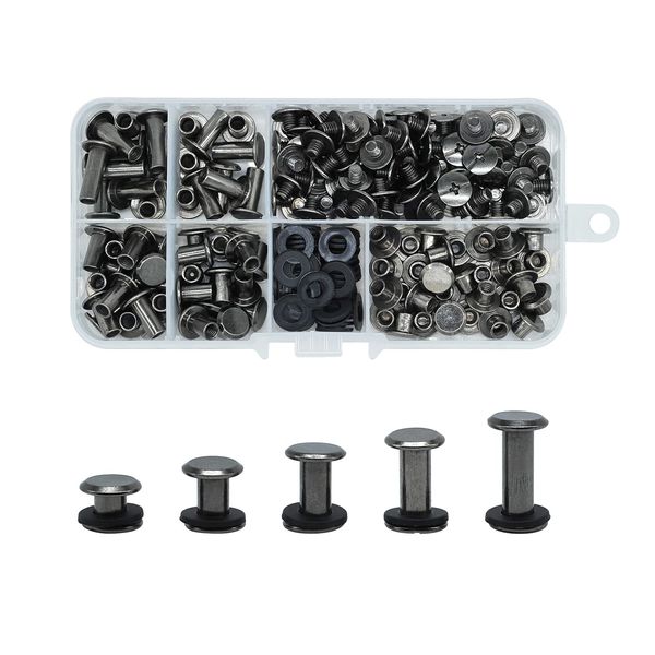 JJWNMLL 80 Set Chicago Screws 5/8/10/12/15mm Binding Screws Chicago Binding Screws Kit Black Nail Rivet Chicago Button, Cross Head Chicago Screws for Leather Belt DIY Book Scrapbook Bookbinding…