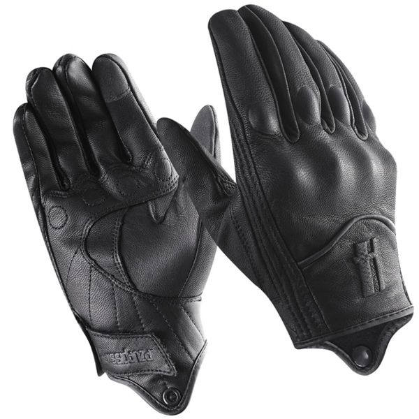 Harssidanzar Mens Winter Warm GoatSkin Leather TouchScreen Motorcycle Gloves GM041UK, Black (Fleece Lined), Size XS