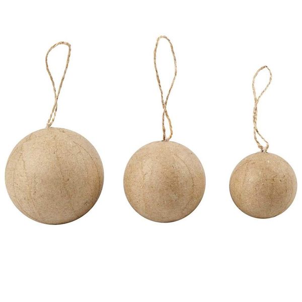 6 Assorted Round Paper Mache Christmas Baubles to Decorate