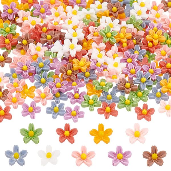 PandaHall 180 Stück 9 Farben Blumenanhänger Gänseblümchen-Blumen-Epoxid-Cabochons 5 Blütenblätter Flatback-Perlen Verzierungen Für DIY Scrapbooking Schmuckherstellung Kartenherstellung