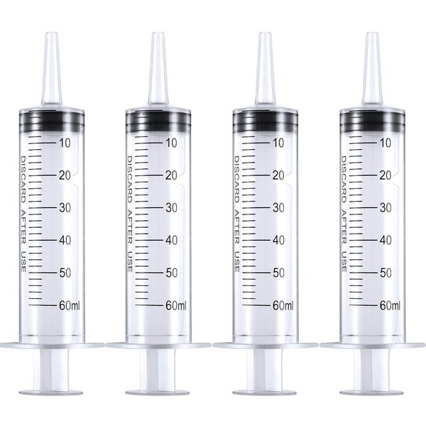Frienda Large Plastic Syringe 4 Pack Measuring Syringe Tools Dispensing Multiple Uses(60 ml)