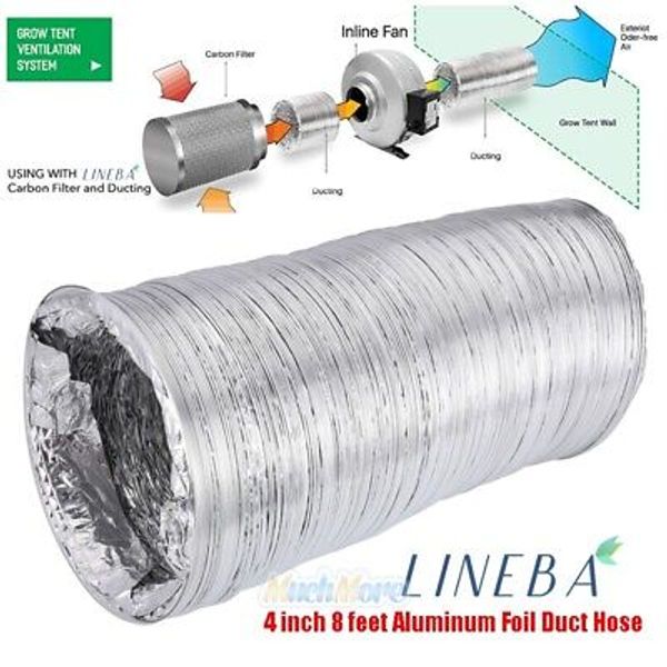 4" 8 Feet Non-insulated Flexible Aluminum Air Ventilation Ducting Vent Hose HVAC