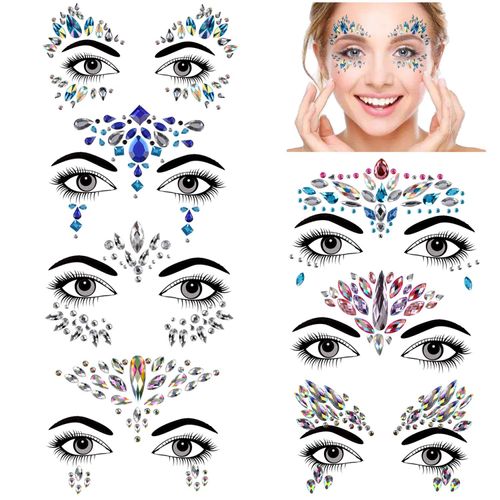 Konsait 7 Set Viso Gemme, Strass Viso Gemme Adesivi Festival Glitter Cristalli tatuaggio temporaneo sopracciglia Viso Corpo Gioielli