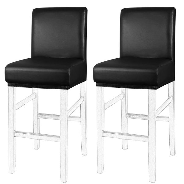 PiccoCasa Pack of 2 Bar Stool Covers, Waterproof Dining Chair Covers for Home Kitchen Dining Room Pub Counter, PU Leather Soft Removable Chair Cover Slipcover Protector Black