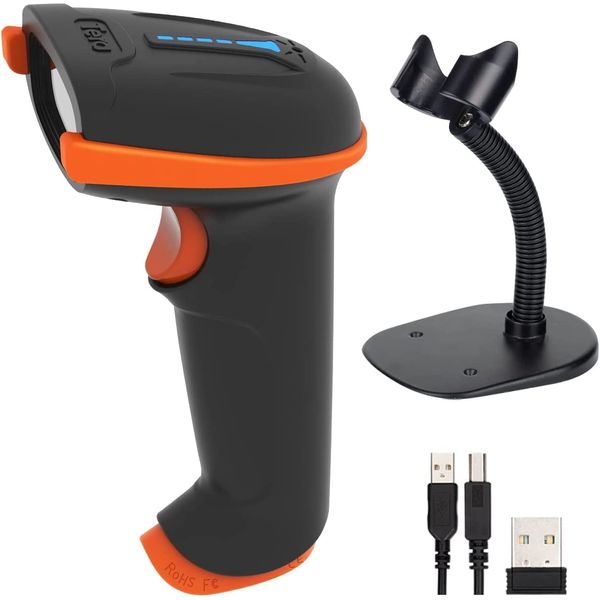 Tera Barcode Scanner 1D 2D QR Wireless Kabellos 2,4 GHz + Wired USB 2,0 Kabelgebunden Handscanner Barcodelesegerät mit Ständer Halterung 5 Mil Auflösung 100m Reichweite, D5100