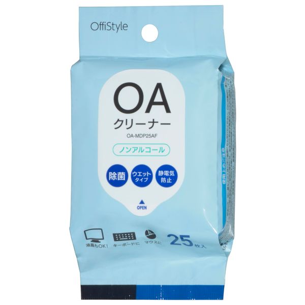 Ohm Electric OffiStyle OA-MDP25AF 01-3155 OHM Computer Cleaner, Non-Alcohol, Disinfectant, LCD Screen Cleaner, Keyboard & Mouse TV Screen Cleaner, OA Cleaner, Wet Wipes, Pack of 25