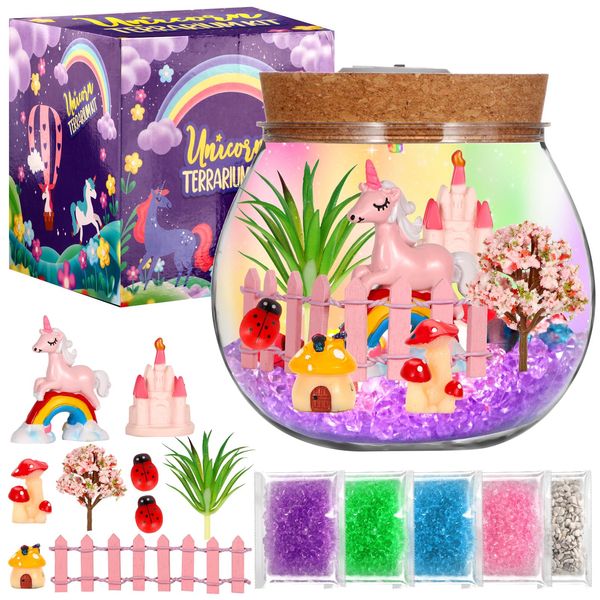 Atonofun Unicorn Terrarium Crafts Kit for Kids, LED Night Light Birthday Gift for Girls, Unicorn Toys for Girls, DIY Arts and Crafts Kit for Kids Girls Presents Ages 4 5 6 7 8-12 Year Old