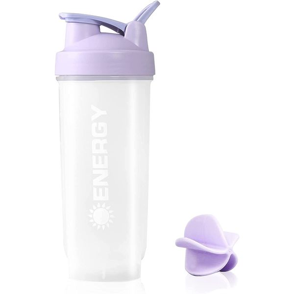 Didiseen Shaker Bottle Sports Protein Mixes Cup 700ml High Capacity Water Bottle with Whisk Mixer Ball Leak-proof Lid Pre-Workouts Protein Shaker Ideal for Fitness Gym Milkshake (Purple)