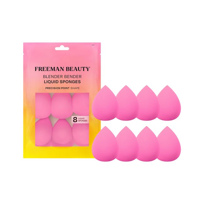 Freeman Blender Bender Makeup Sponge Set, For Liquid & Cream Foundation, Precision Point Makeup Blending Sponges, Vegan, Cruelty-Free, & Latex-Free, Pink Sponge, 8 Count