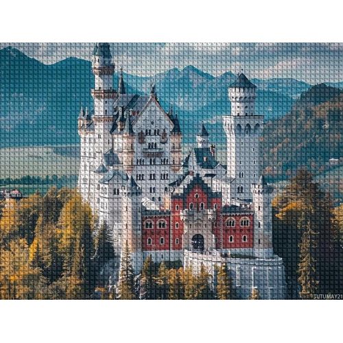 TUTUMAY21 Germany Neuschwanstein Castle Funny Diamond Painting Kits for Adults Round Art Painting Kit Crafts Home Wall Decor 12x16inch