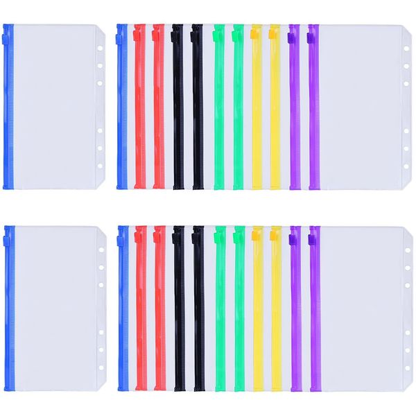 24PCS A6 Binder Pockets Multicolor Zipper Cash Budget Envelopes Organizer