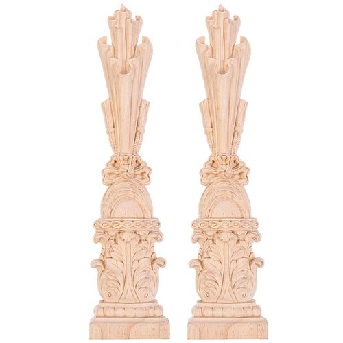 VILLCASE 2pcs Wood Carved Onlay Applique Unpainted Roman Column Applique Wood Carving Decal Furniture Corner Protector for Wall Cabinet Door Bed Dresser Wall Painting Decor