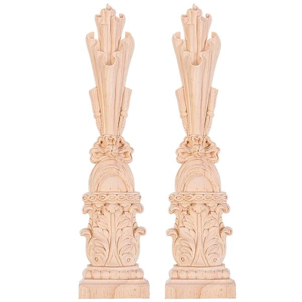 VILLCASE 2pcs Wood Carved Onlay Applique Unpainted Roman Column Applique Wood Carving Decal Furniture Corner Protector for Wall Cabinet Door Bed Dresser Wall Painting Decor