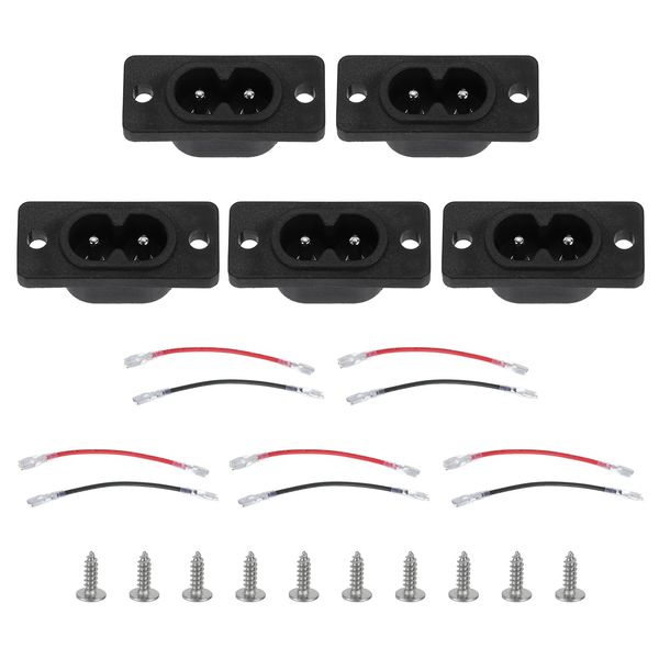 uxcell C8 Panel Mount Plug Adapter AC 250V 6A 2P IEC Plug Power W 2 Wire 5pcs with Screws