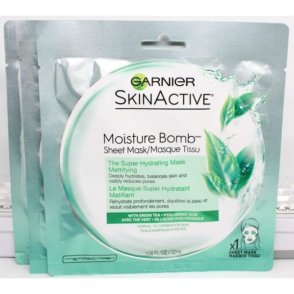 Garnier SkinActive Moisture Bomb Sheet Mask  (Green Tea)  Lot of 3   Free S&H