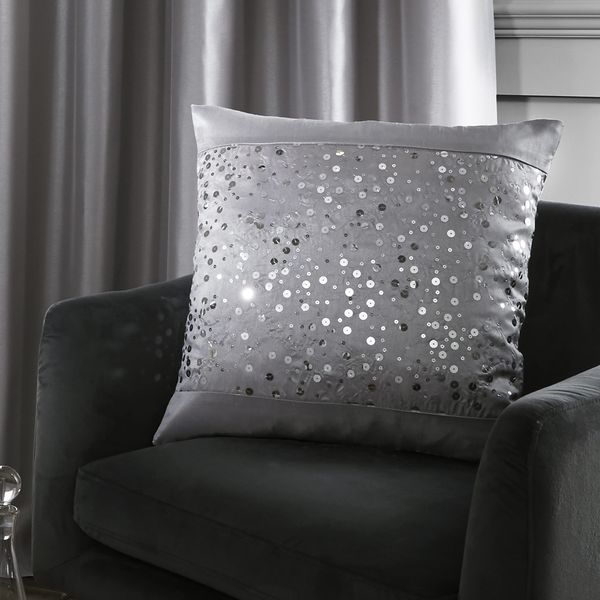 Catherine Lansfield Glitzy Sequin 43x43cm Cushion Silver Grey