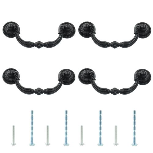 Bivethoi 4 Pack Bail Pull Handles 2.83 Inch Hole Center Antique Drop Drawer Pull Swing Cabinet Dresser Handles(Total Length: 3.7 inch，Black)