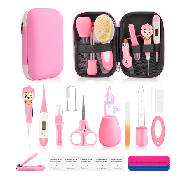 Esonto Baby Healthcare and Grooming Kit, Baby Safety Set Newborn Nursery Health Care Set with Hair Brush Scale Measuring Spoon Nail Clippers (20pcs, Pink)