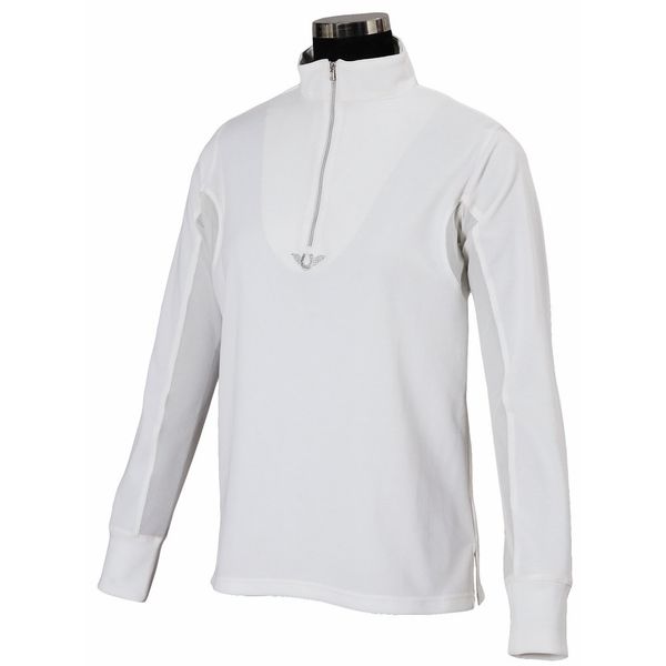 TuffRider Women's Ventilated Technical Long Sleeve Sport Shirt with Mesh, White, X-Large