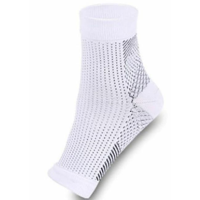 2 x Plantar Fasciitis Compression Socks Ankle Brace Heel Foot Arch Pain Relief (White, S/M:UK Shoe Size 3-7)