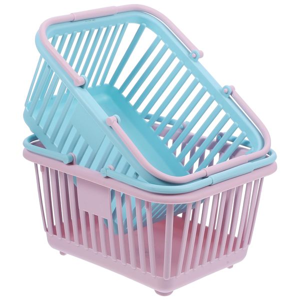 Housoutil 2 Pcs Mini Toy Shopping Basket Kids Grocery Basket with Handles Easter Eggs Baskets Kitchen Pretend Play Small Storage Basket Toy for Kids Toddlers Party Favors Blue Pink