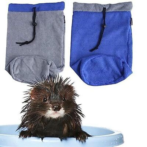 2PC Ferret Bath Towel Bag, Fast Drying Absorbent Bathrobe with Blue+Grey