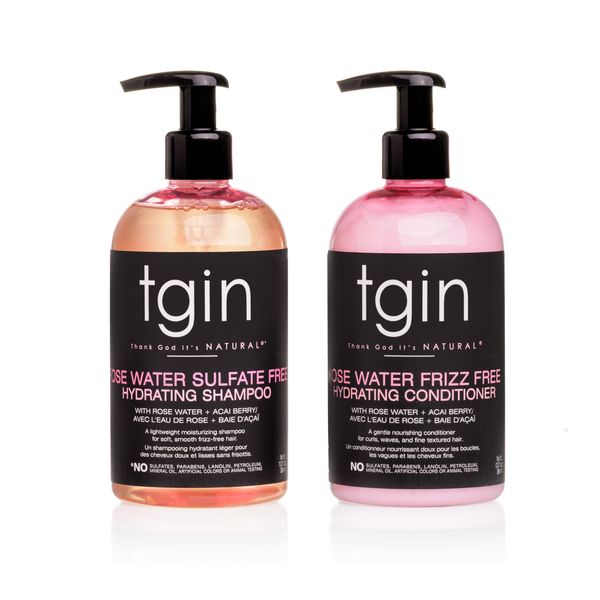 tgin Rose Water Shampoo + Conditioner Duo - For Natural Hair - Dry Hair - Curls - Waves - Color Treated Hair - Low Porosity - Fine hair 13oz