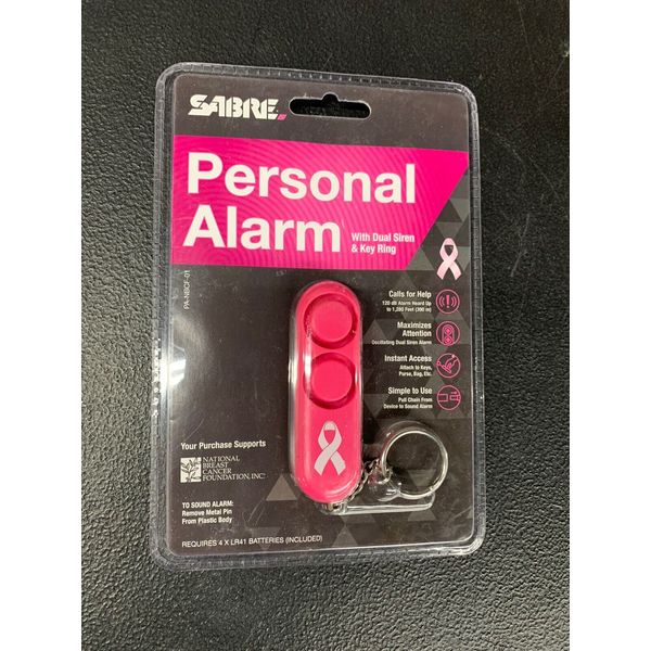 SABRE Personal Alarm Keychain Ring Loud 120 db Dual Siren Alarm Pink