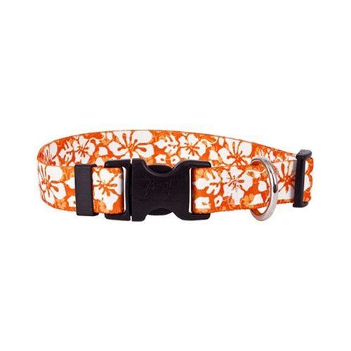 Island Floral Orange Dog Collar - Size Cat 8" to 12" Long