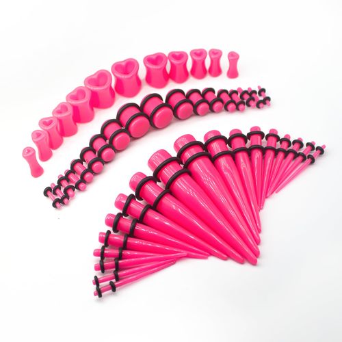 Marsrut 48 PCS Acrylic Gauge Kit Tapers Heart Tunnels Plug 14G-0000G Ear Stretching Set - PINK