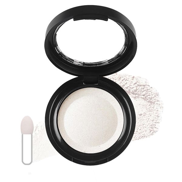 White Eyeshadow Single,Pressed Fine Powder Eyeshadow, High Shimmer Pearl Shadow Single White Eye Make-Up,Long-lasting Waterproof High Pigment Fine Powder Shadows for Highlighter