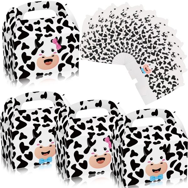 12 PCS Farm Cow Party Decorations Boxes, Farm Animal Party Supplies Bags Cute Cow Treat Candy Boxes Farm Theme Birthday Party Decorations Cow Print Gift Bags for Baby Shower Cow Party Supplies