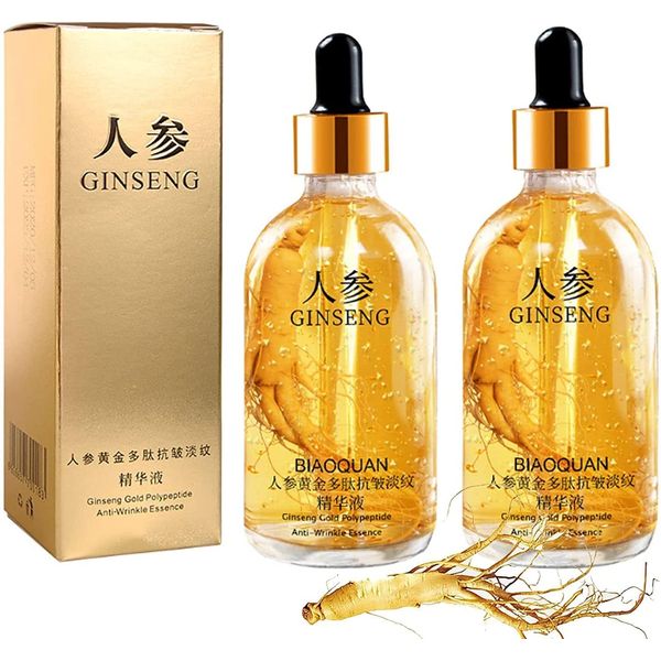 2Pcs Ginseng Polypeptide Anti-Ageing Essence, Ginseng Gold Polypeptide Anti-Ageing Essence, Ginseng Serum, for Tightening Sagging Skin Reduce Fine Lines (100ml)