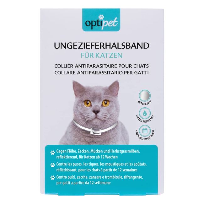 OptiPet 1x Ungezieferhalsband für Katzen, 4 Monate Schutz gegen Flöhe, Zecken,Mücken, Milben, reflektierend, für Katzen ab 12 Wochen