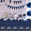 Xinvery Blue Gold Party Tablecloth, Happy Birthday TableCloth Balloons Star Table Covers Plastic Rectangular Tablecloths for Boys Men Birthday Baby Shower 137 x 274cm