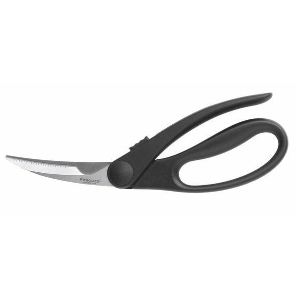 Fiskars Poultry Shears with Curved Blades, Steel, Length: 23 cm, Right- and left-handed, Black/Silver, 1023819