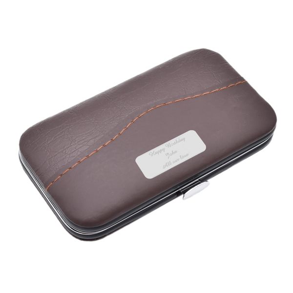 Personalised Engraved Classic Brown Leatherette Complete Manicure Set
