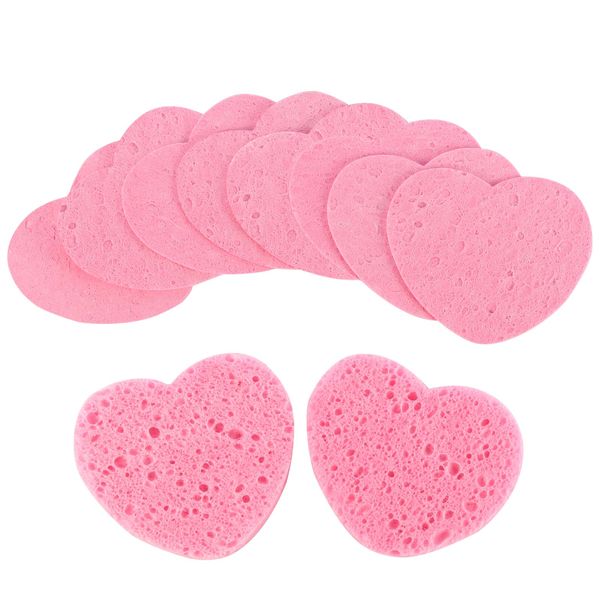 Nynkyon 10 PCS Compressed Facial Sponges Professional, Heart Shaped Cellulose Sponge, Reusable Face Cleansing Pads， Facial Exfoliating Sponge for Facial Cleansing, Massage, Exfoliation, Makeup