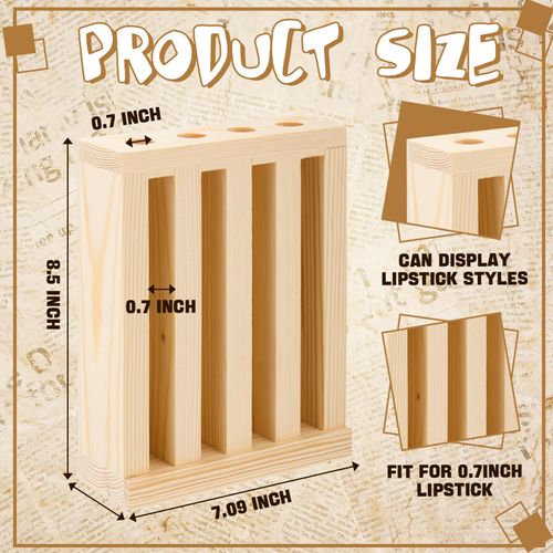 Wonderjune Wooden Lipsticks Holder 0.7 inch Lip Balm Tube Holder Lip Gloss Organizer Display Wood Lipsticks Tube Tower Organizer for Market Craft Booth Room Display(4 Slot)