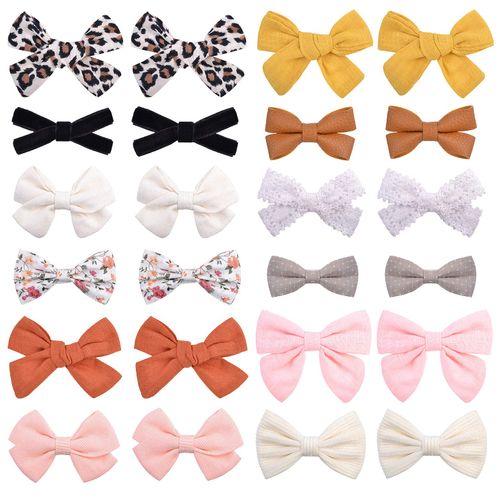 jollybows 24pcs Baby Girl Hair Bows Clips Fully Lined Barrettes Alligator Clip Hair Accessories for Little Girls Toddler Kids Teens in Pairs One Size