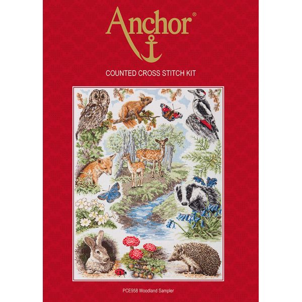 Anchor Counted Cross Stitch Kit: Essentials: Woodland Sampler, Multi-Colour, 40 x 30cm