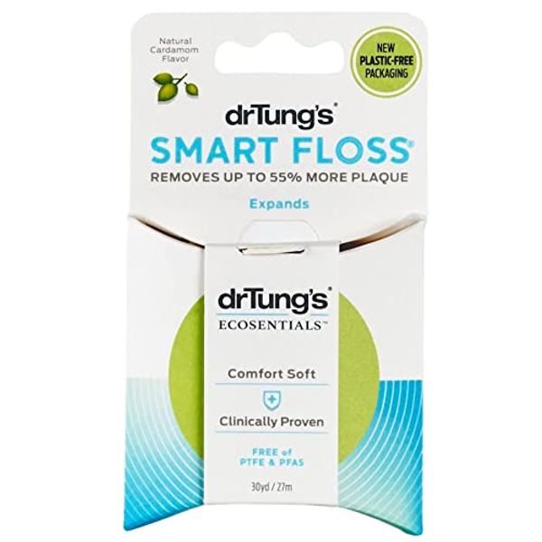 DrTung's Smart Floss - Natural Floss, PTFE & PFAS Free Floss, Gentle on Gums, Expands & Stretches, BPA Free Floss - Natural Dental Floss Cardamom Flavor (Pack of 11)