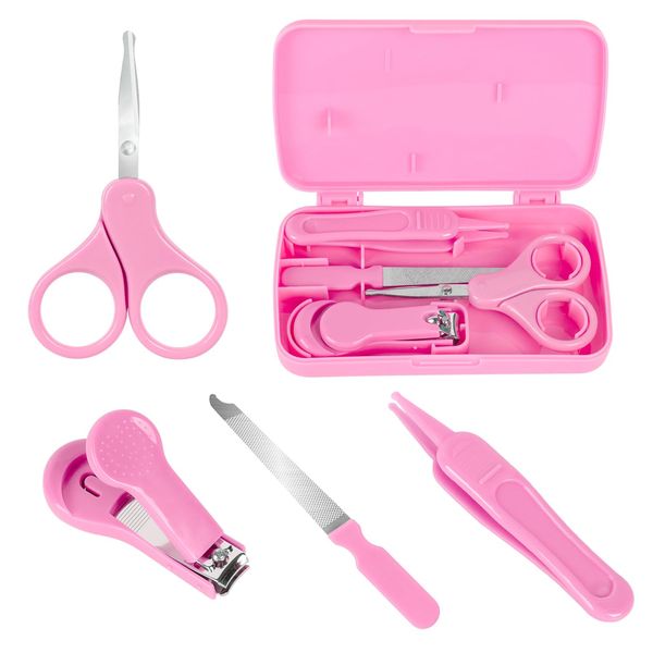 Econtal Baby Nagelpflegeset 4-in-1 in Pink, Baby Nagelknipser, Nagelschere, Nagelfeile, Nasenpinzette | Nagelset für Kleinkind, Neugeborene, Kinder