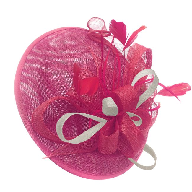 Caprilite Fuchsia and Cream Ivory Sinamay Big Disc Saucer Fascinator Hat for Women Weddings Headband